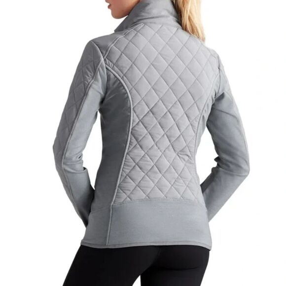 Athleta Upside Jacket Quilted Full Zip Up Size XXS Gray Insulated Stretch Pocket - Picture 2 of 11